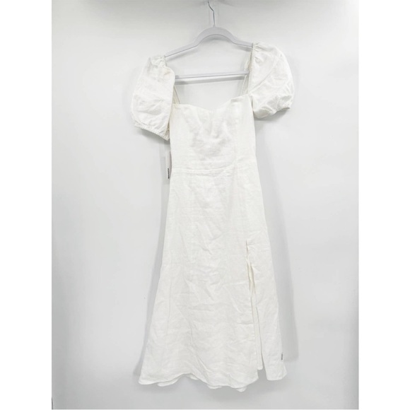 Reformation Denver White Linen Dress Tie Back Puff Sleeve 0 - Picture 5 of 5